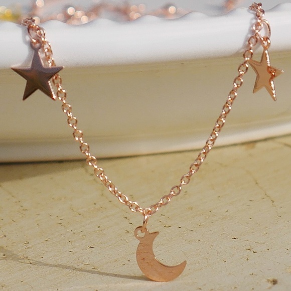 S925 Rose Gold Moon Star Layered Necklace - Picture 3 of 9